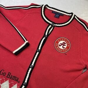 Vintage Alabama Crimson Tide Birch‎ Bros Cardigan Sweater Medium Argyle Go Bama
